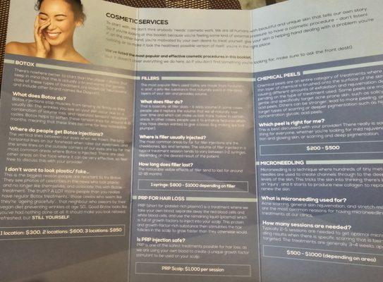 A brochure from Dermatology Specialist.  Dr. Waterman is my only go to Dr.