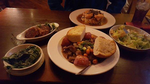 Guineas Beef Stew with Boxby potato pancakes and spinach - and Kildare Chicken with Caesar Salad!