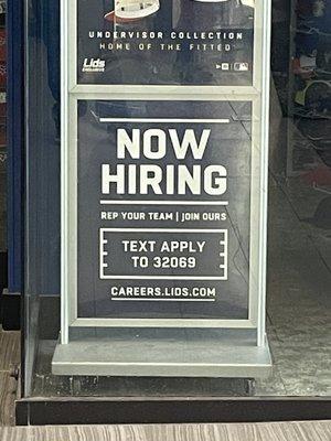 Hiring sign in window