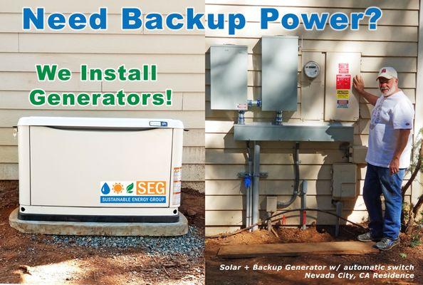 We also install generators as backup power options if you lose power to your home. Battery backup can also be combined with generators.