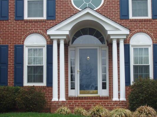 Fabulous new entry for this colonial.  A porch portico with an arch ceiling to match arched transom window -Bethesda, MD