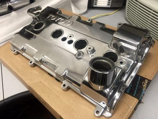 Polished aluminum valve cover off a 3SGTE.