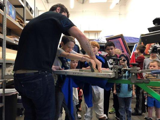 Showing kids how to screen-print!