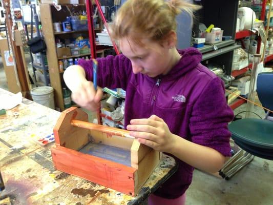 Having fun painting a new wood toolbox that we built at Mission Science Workshop!