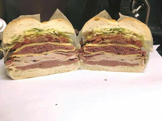 "The Moe's 1" sandwich.  beef salami,honey turkey,pastrami,Swiss and cheddar with lettuce,tomatoes