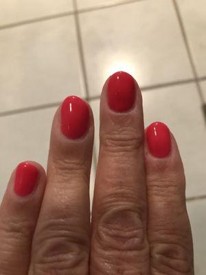 Most recently manicure - crooked nail.