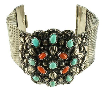 Antique Egyptian Silver coral and turquoise bracelet