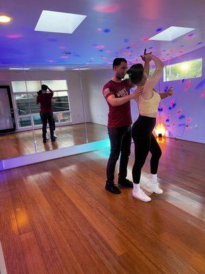 Beautiful bamboo floors makes it easy to spin!