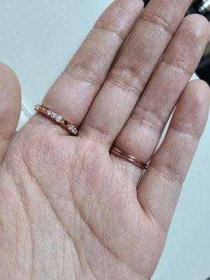 Resized my rose gold rings on my ring finger up 3/4