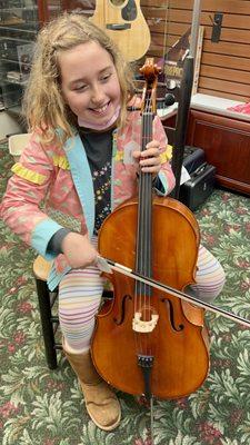 1/4 Cello--they let her play it just to try it out!