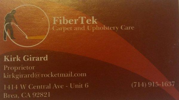 FiberTek Carpet and Upholstery Cleaning Business Card Brea, CA