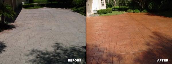 Restored this stamped concrete to look like new with a clean, stain, and seal!