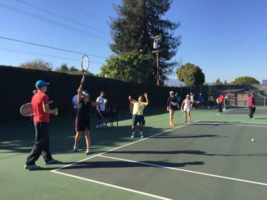 Weekend tennis clinics for adult players.