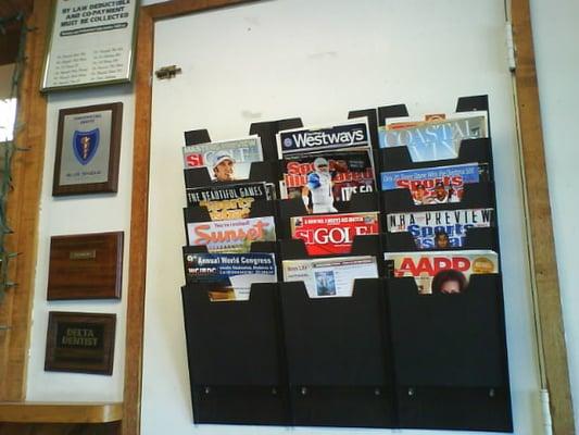 Magazines near to the front door.