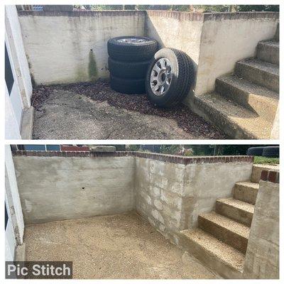 Basement stairwell cleanup and algae removal.