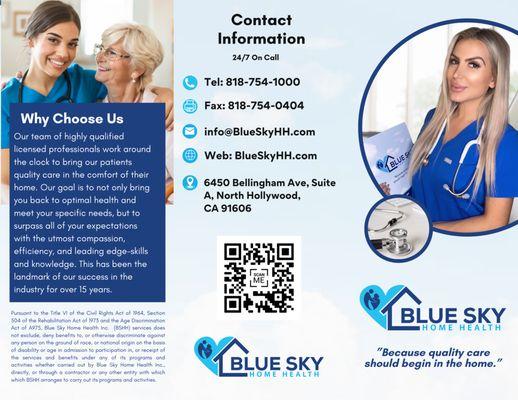 Blue Sky Home Health Brochure Page 1