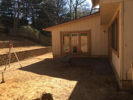 Prepping area for stamped concrete patio