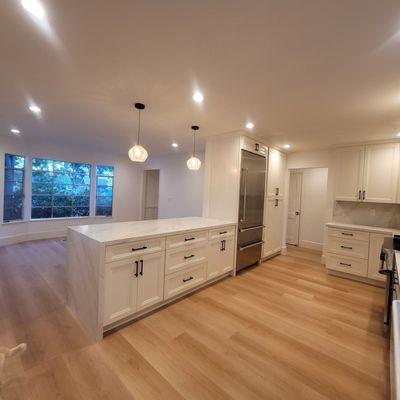 Refrigerator beautifully fit with new plumbing and electrical outlet behind