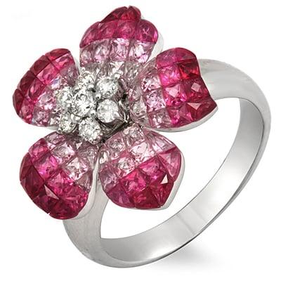 18k White Gold Pink Sappshire / Diamond Ring