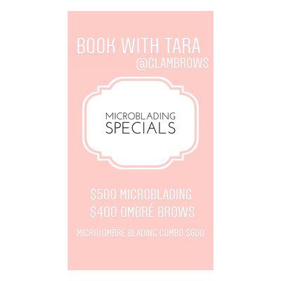 Microblading $500, Ombré Brows $400, Micro/Ombre Brows $600