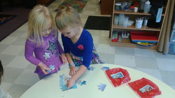 Working together on favorite puzzle