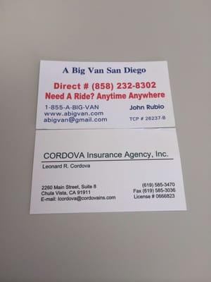 Cordova insurance & a big van San Diego