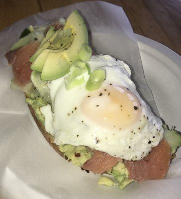 Avocado Toast with salmon and fried egg