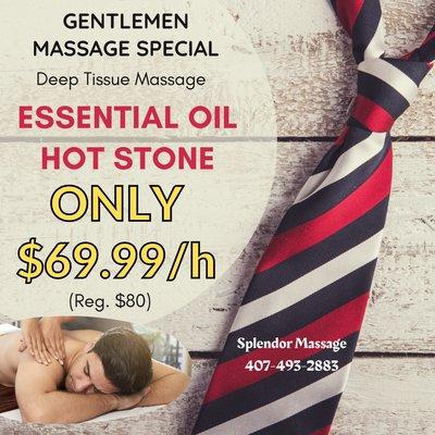 Gentlemen Massage Special ONLY $69.99/h