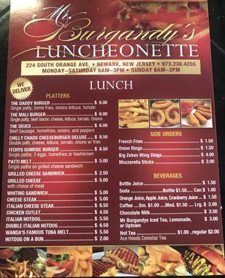 Lunch menu