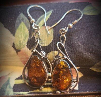 Cogniac Amber earrings in sterling silver.