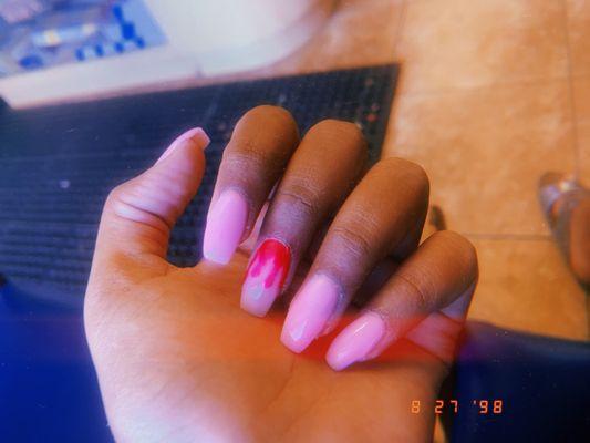 Pink nail with hot pink drip in middle