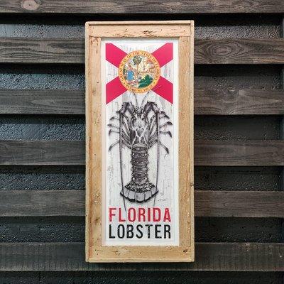 Florida Lobster printed on wood with lobster trap frame