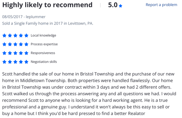 A review from one of our clients posted on our Zillow profile.