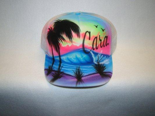 Airbrushed Beach Scene Trucker Hat