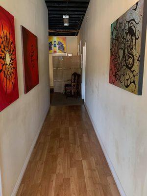 The hallway to our massage therapy room