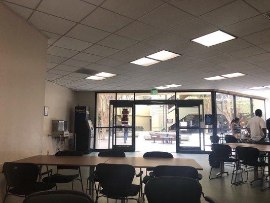 Inside the cafeteria - tons of tables and seating