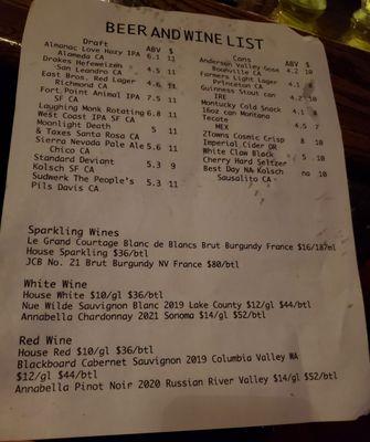 Drink menu at SF Sketchfest event (Great American Music Hall)