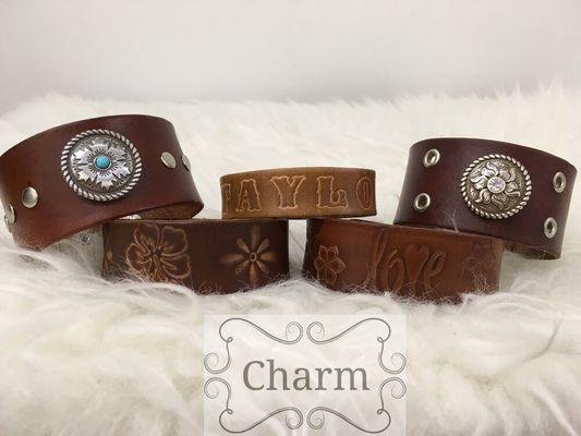 Handmade on Maui leather cuffs adds country charm or bohemian edge to your outfit.  Cuffs may be personalized with any name or word.