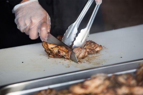 Slicing the chicken