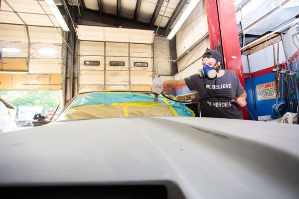 Priming this customer's car before the next step - new paint!