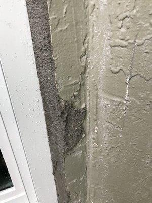 Sloppy stucco repair after window install