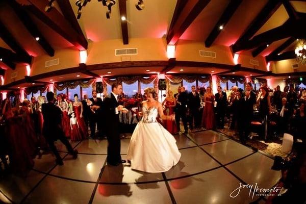 Fun wedding at Palos Verdes Country Club- Beautiful uplighting !