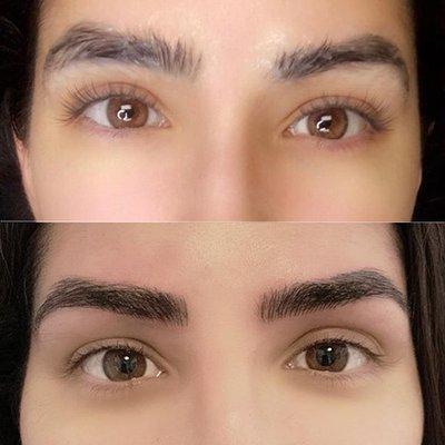 Before and after eyebrow threading.