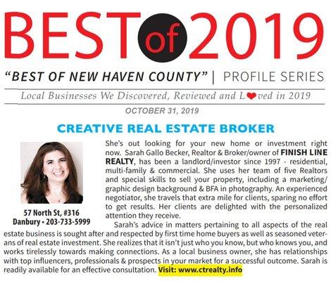 Oct 31, 2019 ~ Nominated for "Best of" profile in six local newspapers,including the Go section. Thank you to whomever nominated our office!