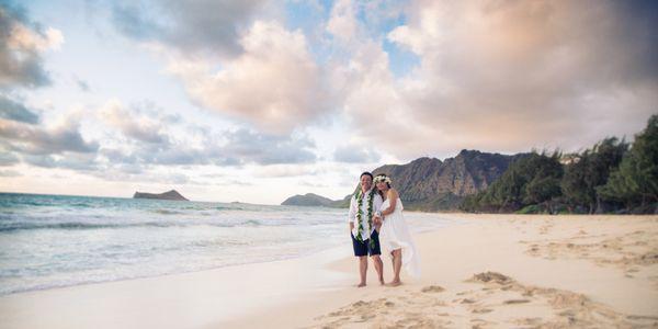 Sunrise vow renewal ceremony on the beach