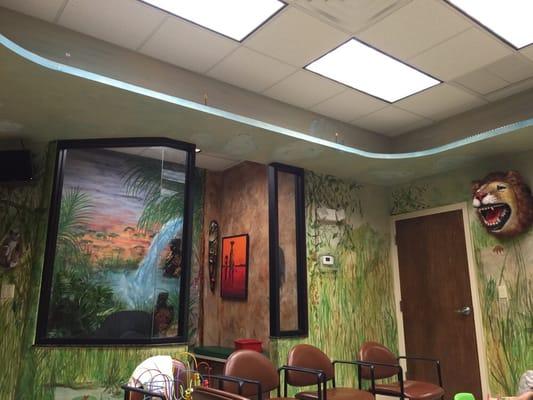 Safari themed waiting room.