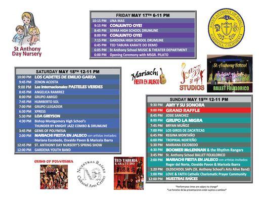 entertainment schedule for fiesta, Friday-Saturday, May 17-19