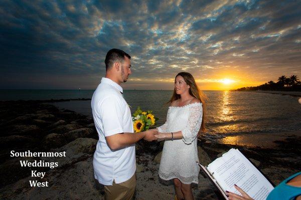 Wedding Couple on Smathers Beach in Key West at Sunset