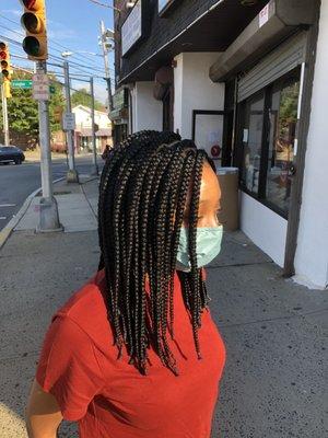 Box Braids Shoulder-length tied at the end