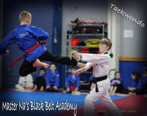 Breaking demonstration at a belt graduation ceremony.